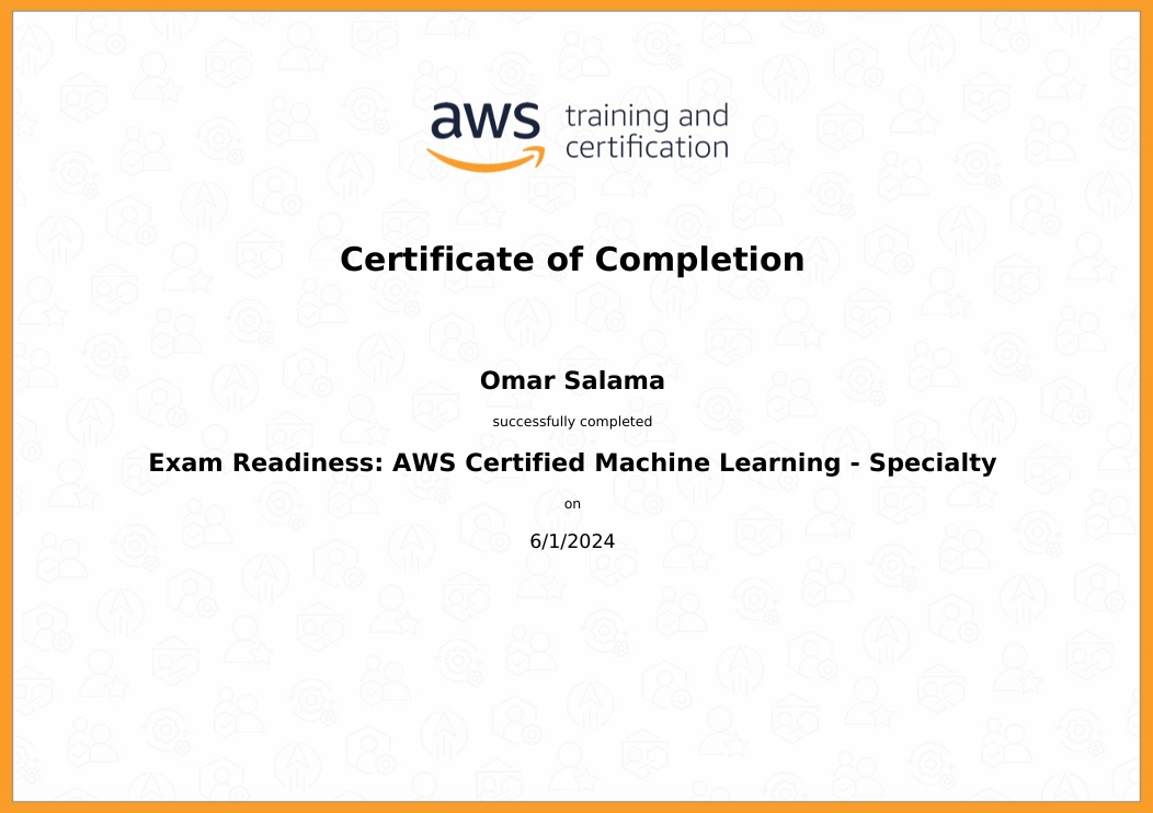 AWS Certified Machine Learning Specialty certificate